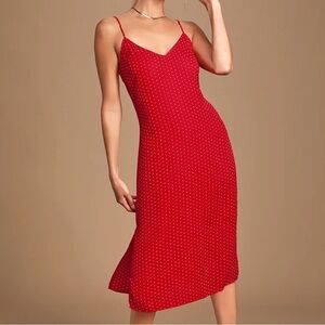 Lulus || Paiton Red Print Midi Slip Dress